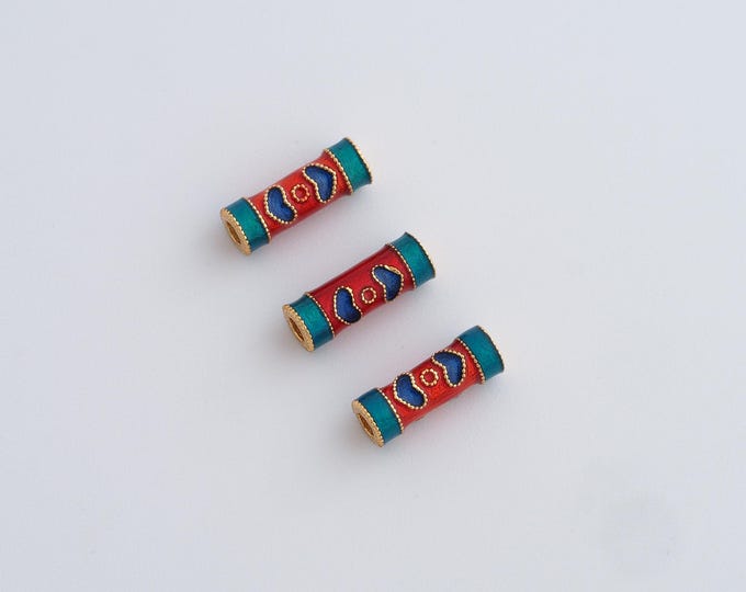 Enamel Heart Beads, 18K Gold Filled Tube Beads,Cylindrical Spacer Beads, DIY Bracelet Assembly Accessories,10x3.4mm