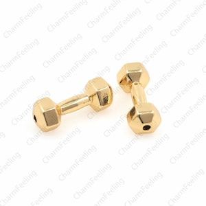 Dumbbell Tube Spacer Beads Connector,Gold Plated fitness charm,Sport Accessories 7.5x7.5x20.5mm  1pcs
