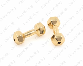 Dumbbell Tube Spacer Beads Connector,Gold Plated fitness charm,Sport Accessories 7.5x7.5x20.5mm  1pcs