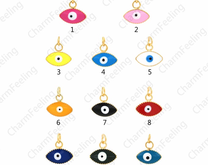 10 pcs Lucky Eye Charm, 18K Gold Filled Enamel Eye Pendant,Enamel Charm,DIY Jewelry Accessories, 10.5x11.5x1mm