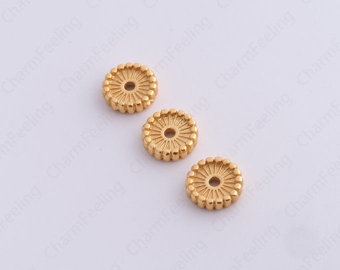 10 pcs Gold Round Spacer Beads, 18K Gold Filled Flat Beads,Dainty Disc Bracelet Necklace Spacer Beads, DIY Jewelry Supplies,8.3x2.4mm