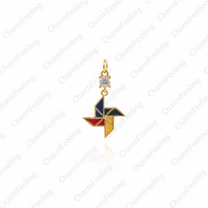 Colorful Pinwheel Charm，Gold Rainbow Pinwheel necklace，Pinwheel Connector for Jewelry Making 21.5× 12× 1.7mm 1pcs