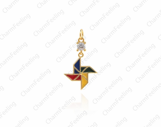 Colorful Pinwheel Charm，Gold Rainbow Pinwheel necklace，Pinwheel Connector for Jewelry Making 21.5× 12× 1.7mm 1pcs
