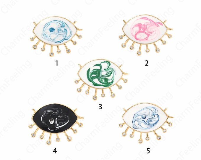 18K Gold Filled Enamel Eye Necklace, Enamel Pendant, Micropavé CZ Magic Eye Pendant, DIY Jewelry Accessories, 23.5x31x2.5mm
