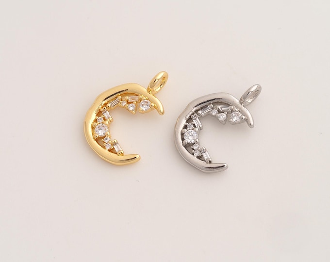 CZ Crescent Moon Pendant,Celestial Pendant,18K Gold Filled Moon Charm,DIY Jewelry Accessories,19.5x13.8x2.4mm