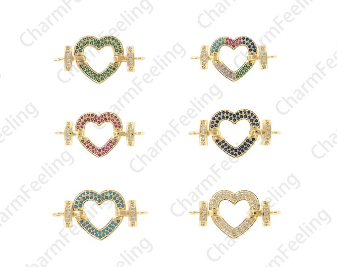 Micropaved CZ Love Connector,18K Gold Filled Heart Connector,Love Charm,Heart Charm,DIY Bracelet Necklace Accessories,18.5x33.5x2.5mm