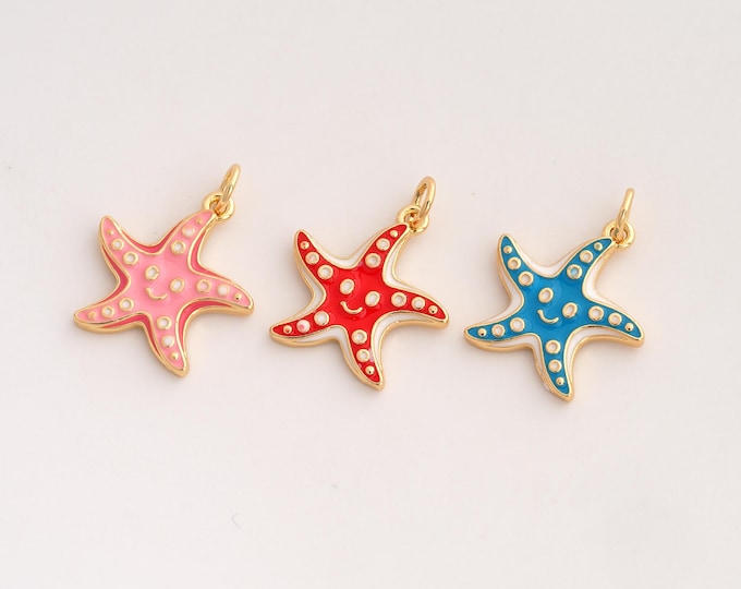 Enamel Starfish Pendant,Starfish Pendant,18K Gold Filled Starfish Charm,DIY Jewelry Accessories,21x17x2.2mm
