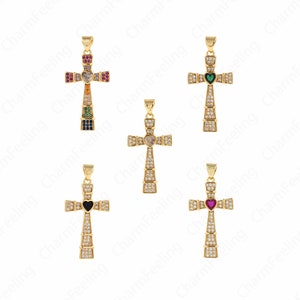 Christian Charm, Cross Pendant, Religious Charm, CZ Cross Necklace, DIY Jewelry Making Accessories 34.7x16.6x3mm