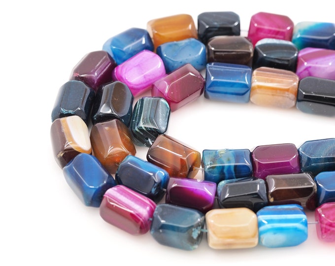 Square Natural Stone Beads,Rectangular Colorful Rectangular Necklace, Strip Natural Stone Chain, Rectangular Faceted Gem Chain, 15x20mm