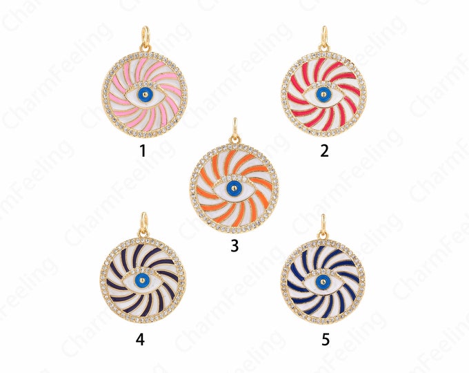 18K Gold Filled Good Luck Pendant Micropavé CZ Eye Pendant Eye Pendant, Gold Eye Pendant,Round Eye Necklace, 24.5x19.5x2mm