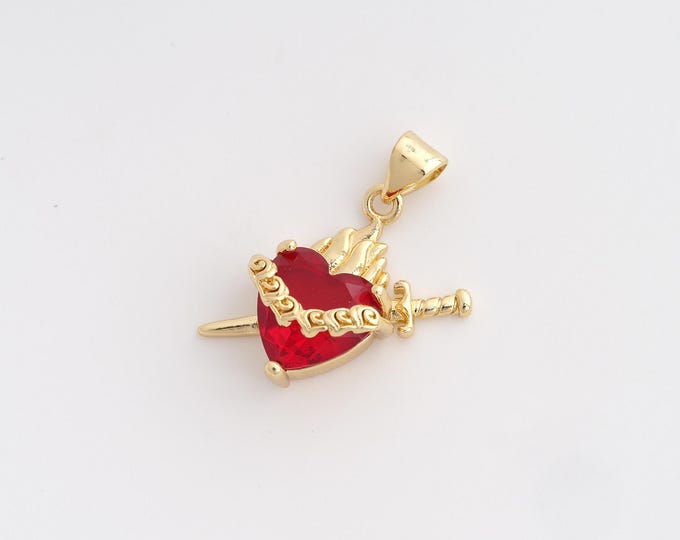 CZ Heart Pendant,Love Pendant,18K Gold Filled Heart Charm,DIY Jewelry Accessories,24x19.5x8.3mm