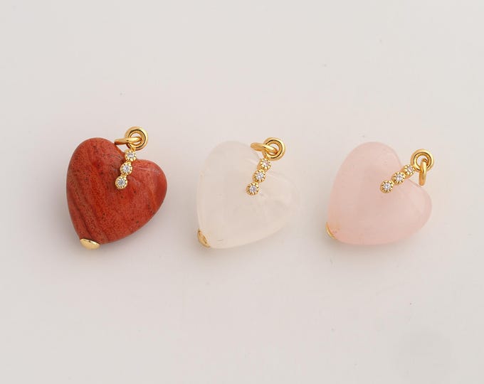Natural Stone Pendant,Energy Stone Pendant,18K Gold Filled Heart Stone Charm,DIY Jewelry Accessories,20.7x14.7x9.2mm