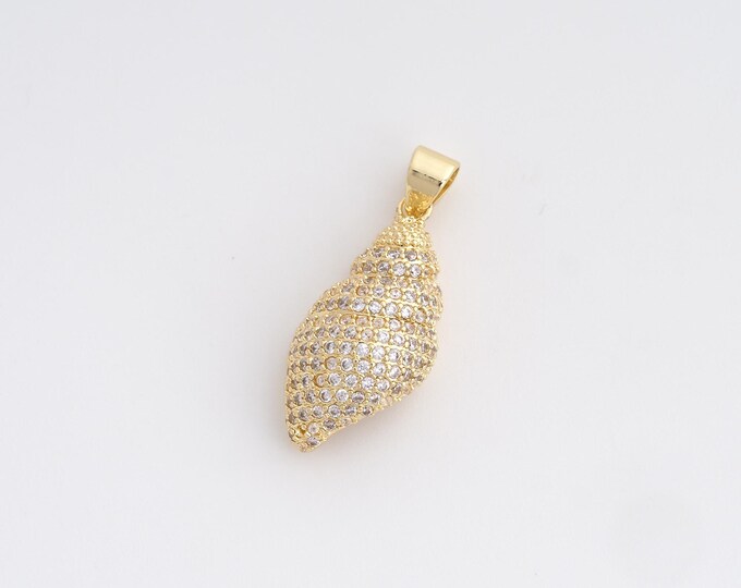 CZ Conch Pendant,Conch Pendant,18K Gold Filled Conch Charm,DIY Jewelry Accessories,27.5x11.4x7.3mm