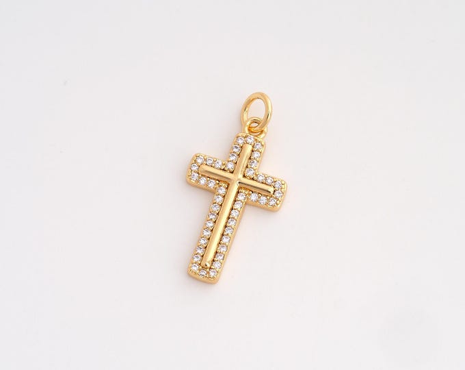CZ Cross Pendant,Religion Pendant,18K Gold Filled Christian Charm,DIY Jewelry Accessories,24.5x12.4x2.4mm