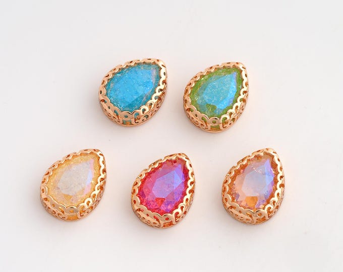 10 pcs 18K Gold Filled Gemstone Spacer Beads,Water Drop Gemstone Beads,Tear Drop Beads,DIY Jewelry Supplies,10x14mm