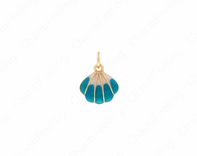 Enamel Beach Charm, Enamel Shell Pendant,18K Gold Filled Beach Necklace, Shell Necklace, Shell Charm, DIY Jewelry Supplies,15.5x11.5x2.8mm