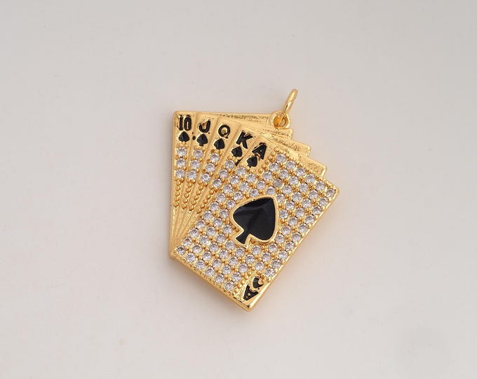CZ Poker Pendant,Enamel Ace of Spades Pendant,18K Gold Filled Card Charm,DIY Jewelry Accessories,27.7x23.6x3.4mm