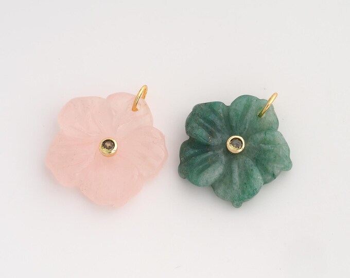 Natural Stone Pendant,Energy Stone Pendant,18K Gold Filled Flower Charm,DIY Jewelry Accessories,28.6x25.6x7mm