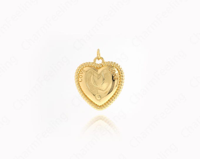 Gold Heart Pendant,Dainty Love Necklace,18K Gold Filled Heart Charm, Love Charm, DIY Jewelry Accessories, 26.5x22.5x3.7mm