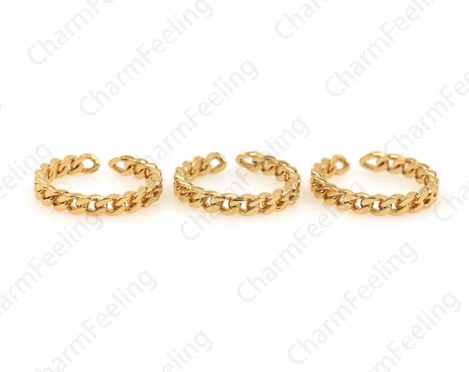 18K Gold Filled Adjustable Cuban Chain Ring, Chain Ring, Minimalist Ring, Personalized Ring, Gift For Her 1PCS