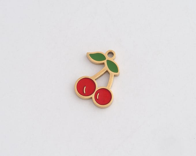 Enamel Cherry Charms,Dainty Fruit Charm, 18K Gold Filled Cherry Pendant,DIY Jewelry Accessories 13.8x9.8x1.2mm