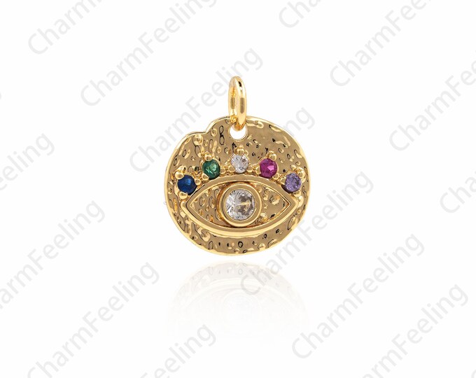 Color Eye Coin Pendant, Gold Coin Eye Ornament, Round Eye Necklace, Eye Charm, DIY Jewelry Making Accessories 16.5×13.8×2mm 1pcs