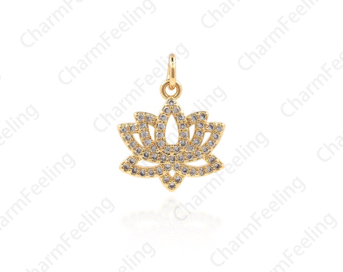 CZ Micro Pave Lotus-Shaped Pendant, Lotus Charm, Yoga Pendant Small Ornaments, DIY Jewelry Jewelry Making Supplies 19x15x3.1mm 1pcs