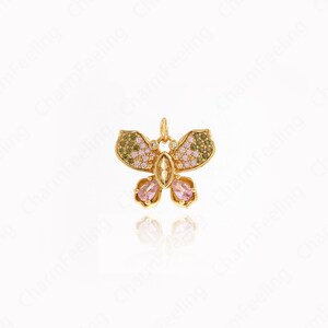 18K Gold Filled Butterfly Pendant,Micropavé CZ Animal Pendant Insect Charm,Butterfly Charm,DIY Jewelry Accessories 17x19x4.5mm
