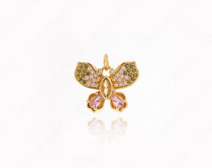 18K Gold Filled Butterfly Pendant,Micropavé CZ Animal Pendant Insect Charm,Butterfly Charm,DIY Jewelry Accessories 17x19x4.5mm