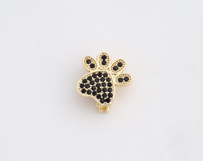 CZ Paw Print Clasp, Animal Foot Clasp, 18K Gold Filled Paw Print Clasp, DIY Jewelry Making Supplies, 16.8x15x6mm