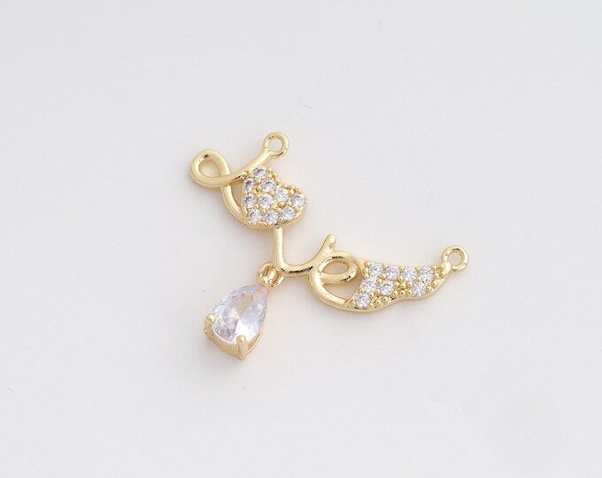 CZ LOVE Pendant,Heart Pendant,18K Gold Filled Letter Charm,DIY Jewelry Accessories,22.6x28x3mm