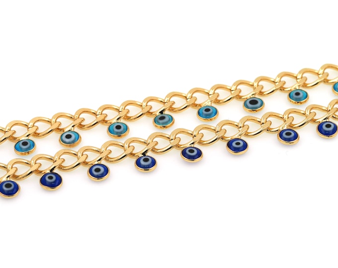 18K Gold Filled Welded Chain,Oval Chain,Semi-Finished Oval Chain, Enamel Eye Chain,Eye Charm,DIY Necklace and Bracelet Making Supplies,14mm