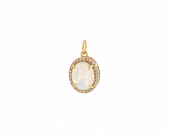 18K Gold Filled Oval Pendant, Micropavé Cubic Zirconia Oval Necklace,Coin Charm,Disc Pendant, DIY Jewelry Supplies,18.5x11x7.3mm