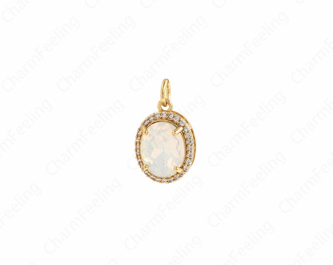 18K Gold Filled Oval Pendant, Micropavé Cubic Zirconia Oval Necklace,Coin Charm,Disc Pendant, DIY Jewelry Supplies,18.5x11x7.3mm