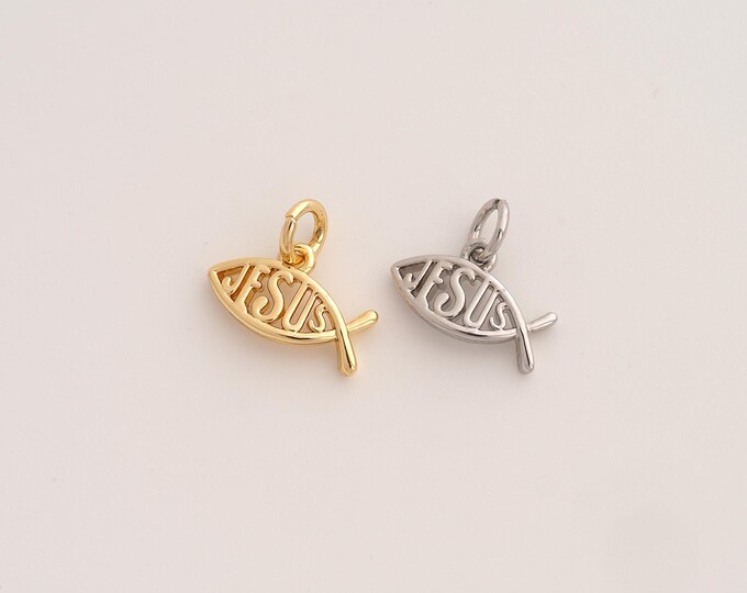 Jesus Fish Pendant,Marine Life Pendant,18K Gold Filled Fish Charm,DIY Jewelry Accessories,11x13.4x2.8mm
