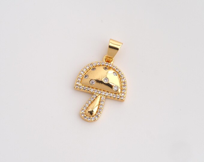 CZ Mushroom Pendant,Mushroom Pendant,18K Gold Filled Mushroom Charm,DIY Jewelry Accessories,26.4x15.2x3.2mm