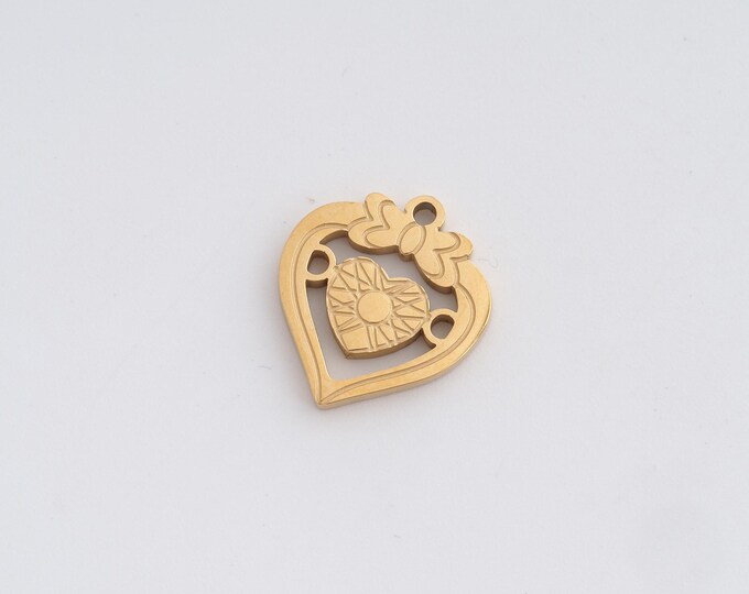 Stainless Steel Heart Pendant,Love Charms, Heart Charm, DIY Jewelry Supplies, 16.2x14.5x1.6mm