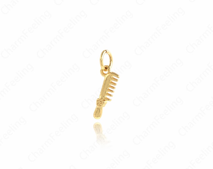 18K Gold Filled Comb Pendant,Dainty Hairstylist Comb Charm Earrings Necklace for DIY Jewelry Making Supply,16.4x5x2.2mm