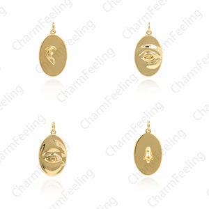 18K Gold Filled Facial Features Pendant, Eye Pendant, Nose Pendant, Oval Facial Features Charm, DIY Jewelry Making Supplies, 26.5x14x3mm