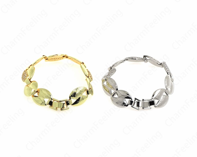 18K Gold Filled Leaf Bracelet Dainty Men's Bracelet,Infinite Staple Bracelet, Gold Rectangular Bracelet
