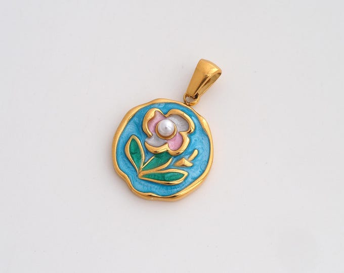 Enamel Flower Charms,Dainty Flower Charm, 18K Gold Filled Flower Pendant,DIY Jewelry Accessories 27.4x17.8x4.6mm