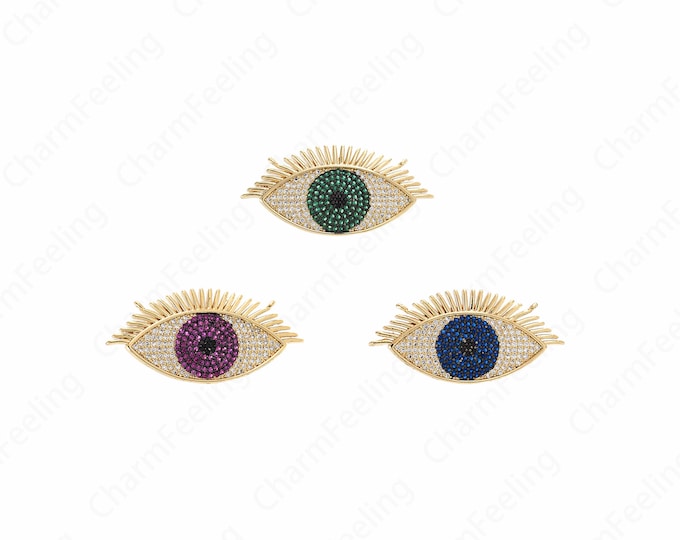 Lucky Eye Necklace,18K Gold Filled Eye Charm, Micropavé CZ Eye Necklace, Devil's Eye Pendant, DIY Jewelry Supplies,18x36.5x3mm