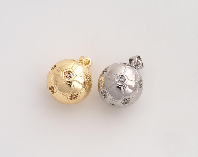 CZ Football Pendant,Sports Pendant,18K Gold Filled Soccer Charm,DIY Jewelry Accessories,20.7x14.3x14.3mm