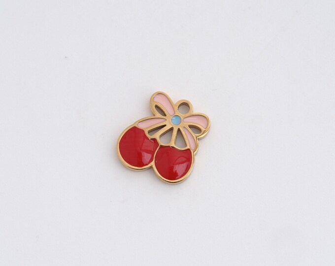 Enamel Cherry Charms,Dainty Fruit Charm, 18K Gold Filled Cherry Pendant,DIY Jewelry Accessories 11.7x11x1.5mm