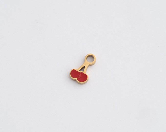 Enamel Cherry Charms,Dainty Fruit Charm, 18K Gold Filled Cherry Pendant,DIY Jewelry Accessories 9x5.4x1.5mm