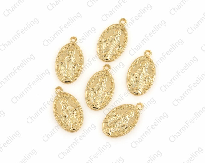 Virgin Mary pendant, miraculous virgin,oval necklace, Saint Mary pendant 19.3x7.9x1.5mm 1pcs