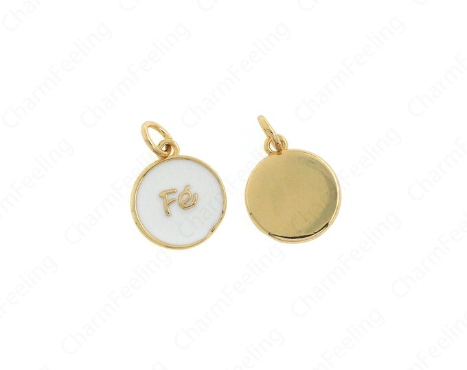 Enamel Charm Round Pendant, Alphabet FE Pendant,18K Gold Filled Alphabet Necklace,DIY Jewelry Supplies,17.5x12x1.5mm
