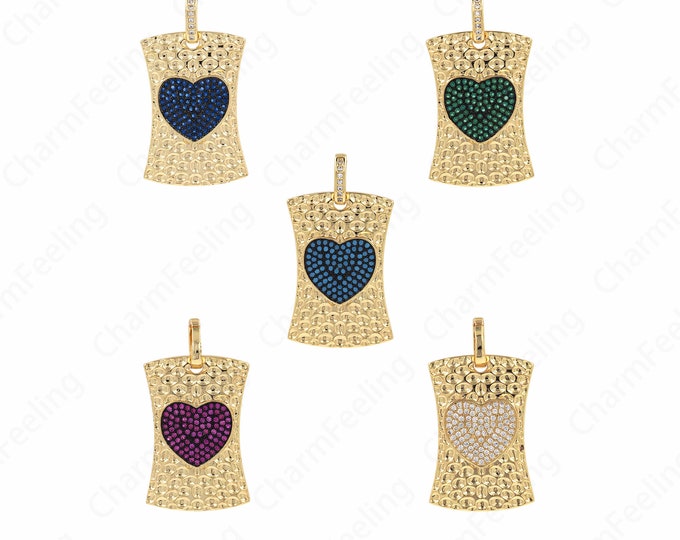 18K Gold Filled Heart Pendant, Square Pendant, Heart Charm, Micropavé CZ Love Necklace, DIY Jewelry Supplies, 21x37x3mm