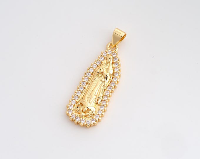 CZ Virgin Mary Pendant,Religious Pendant,18K Gold Filled Catholic Charm,DIY Jewelry Accessories,33.5x11.7x3.4mm
