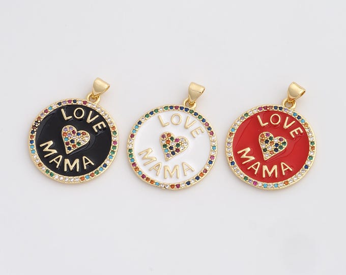 CZ Love MAMA Pendant,Enamel Heart Pendant,18K Gold Filled Letter Charm,DIY Jewelry Accessories,32.3x25x2.3mm